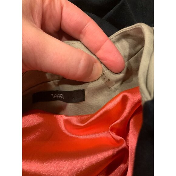 Tahari Navy Blue 3/4 Sleeves Jacket W/ Tan Trim & Zippered Pockets, Size 4 (US) - Picture 10 of 10